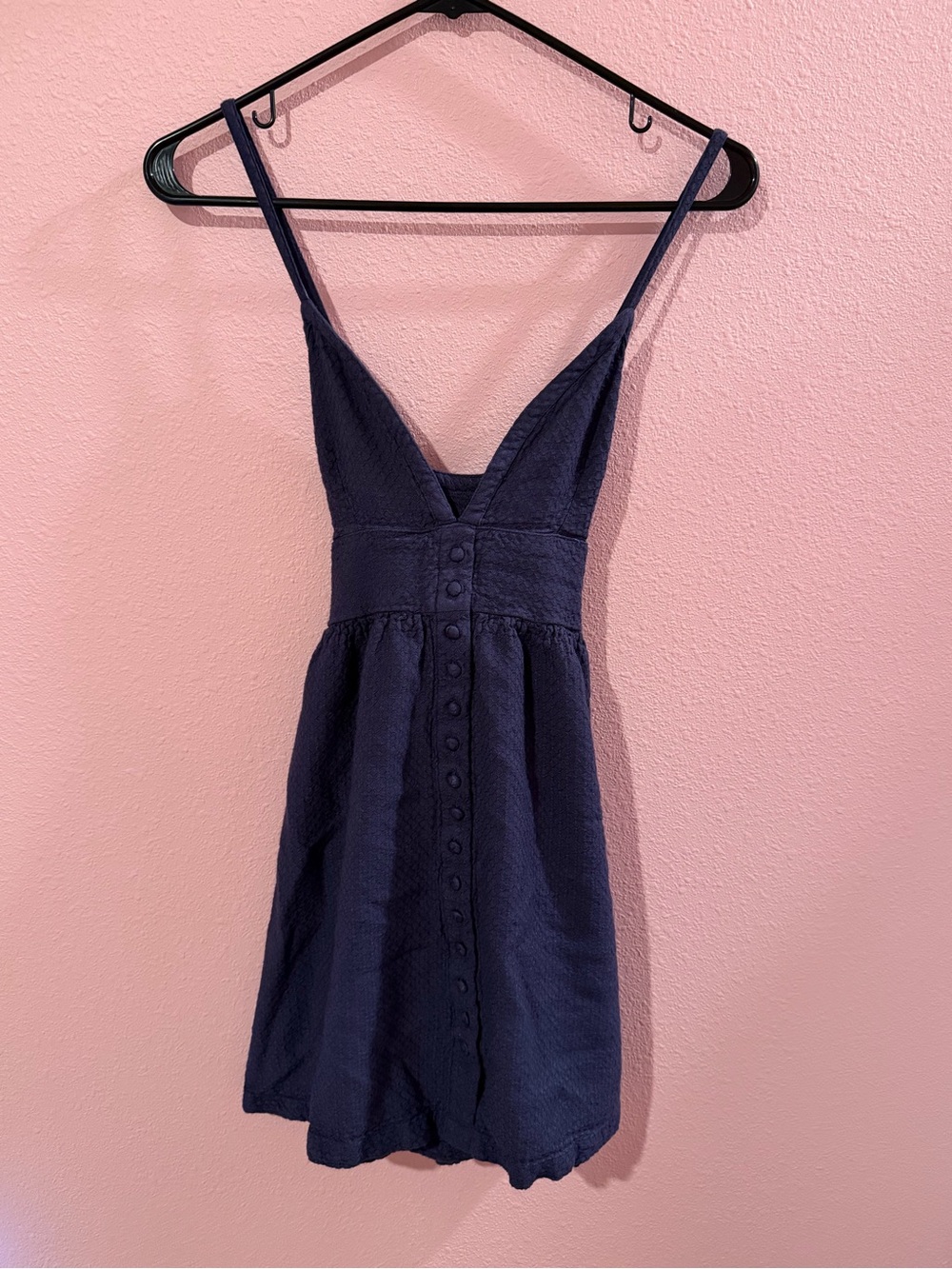 Roxy Navy Button-Front Spaghetti Strap Mini Dress